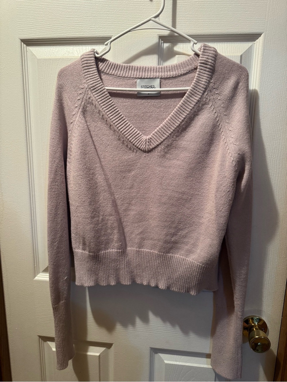Stitches V-Neck Sweater in Dusty Lilac